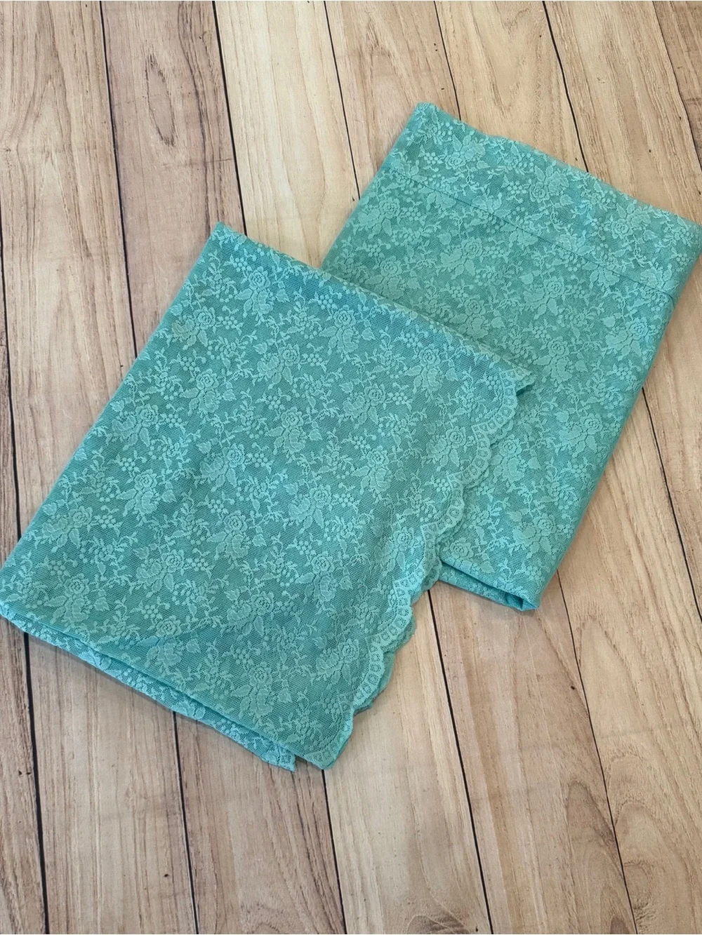 FINECITY Teal Floral Lace Sheer Curtain Panels Set of 2 52” x 63” Rod Pocket